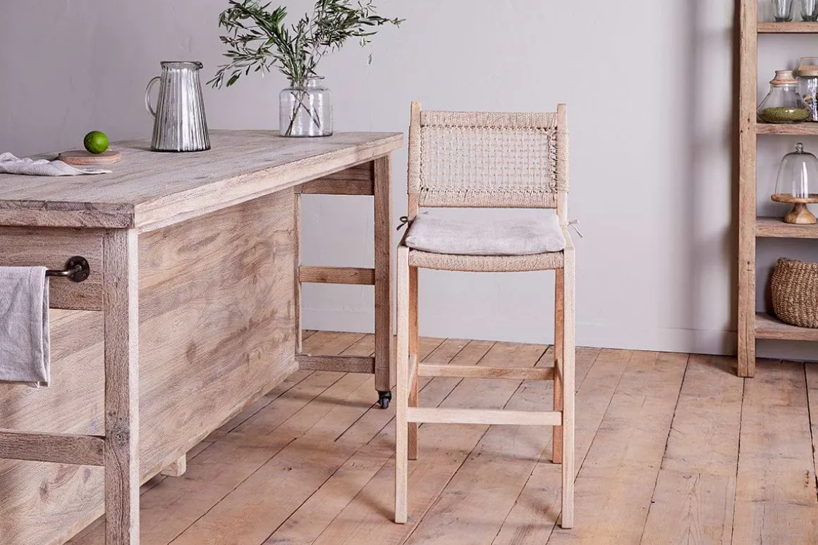 Aamani Mango Wood & Cord Counter Chair - Natural