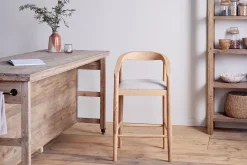 Anbu Mango Wood Upholstered Counter Chair - Natural