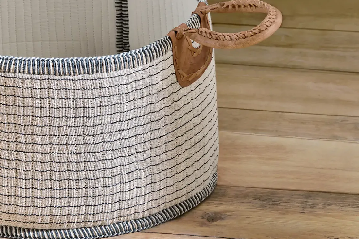 Anjuli Jute & Cotton Basket - Off White & Black