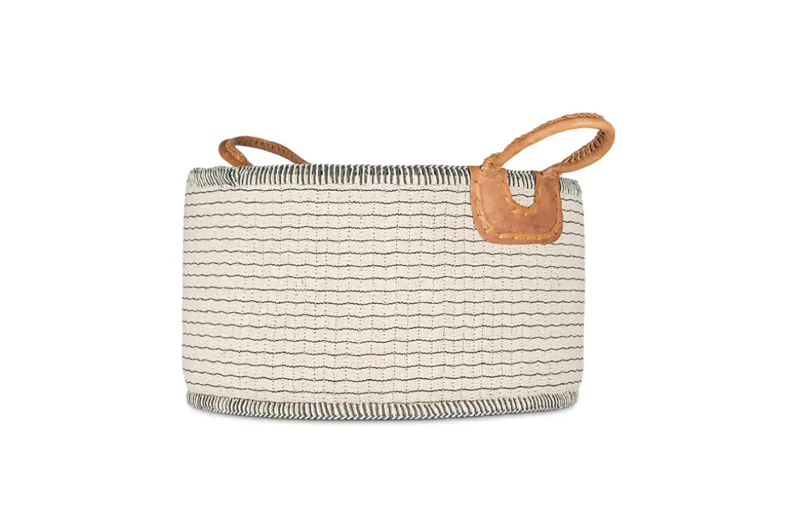 Anjuli Jute & Cotton Basket - Off White & Black