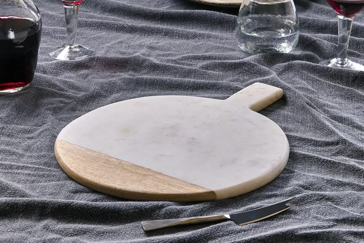 Bwari Round Marble Serving Board - White