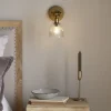 Davika Ribbed Glass Task Wall Lamp - Clear & Antique Brass