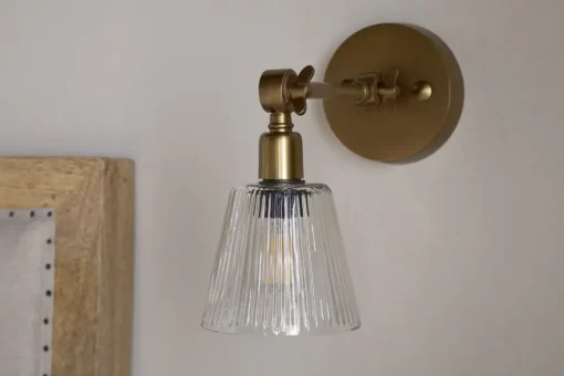 Davika Ribbed Glass Task Wall Lamp - Clear & Antique Brass