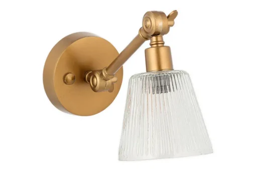Davika Ribbed Glass Task Wall Lamp - Clear & Antique Brass