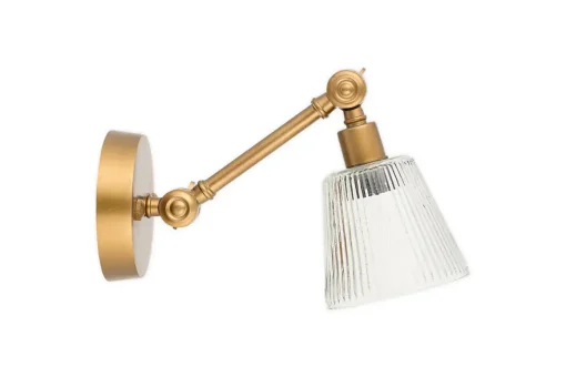Davika Ribbed Glass Task Wall Lamp - Clear & Antique Brass
