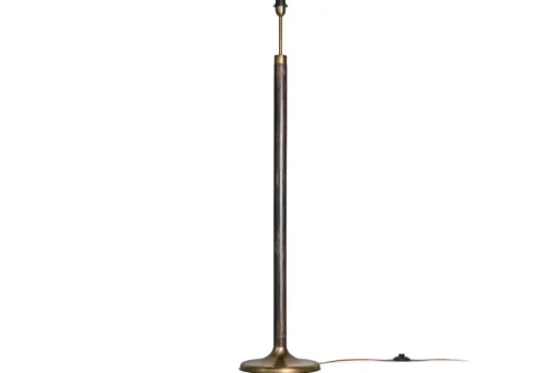 Digha Wood & Metal Floor Lamp - Dark Stain & Antique Brass