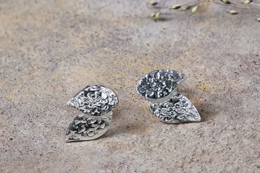 Elina Double Leaf Earrings - Silver