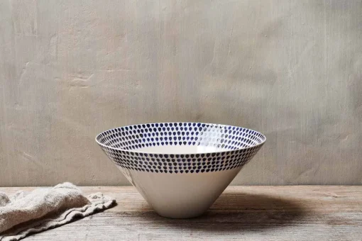 Indigo Drop Serving Bowl - Cream & Indigo - Large