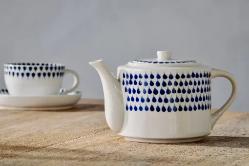 Indigo Drop Teapot - Cream & Indigo