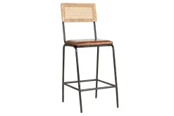 Iswa Leather & Cane Counter Chair - Aged Tan