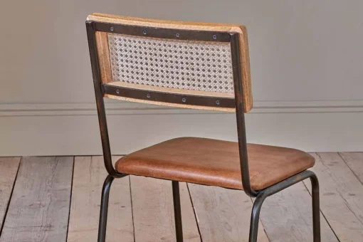 Iswa Leather & Cane Dining Chair - Tan
