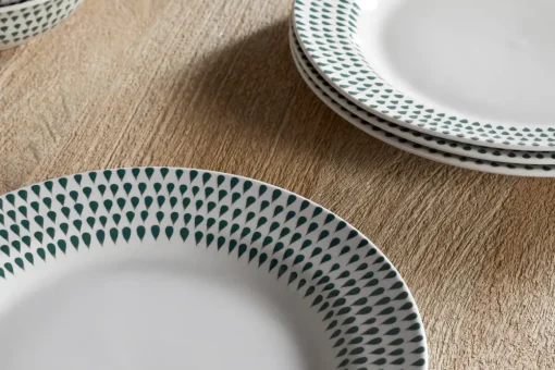Juniper Drop Dinnerware Set - Cream & Juniper (Set of 12)