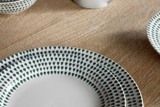 Juniper Drop Dinnerware Set - Cream & Juniper (Set of 12)
