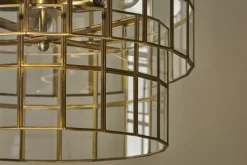 Kirindi Glass Panelled Chandelier - Clear & Antique Brass