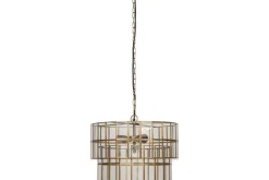 Kirindi Glass Panelled Chandelier - Clear & Antique Brass