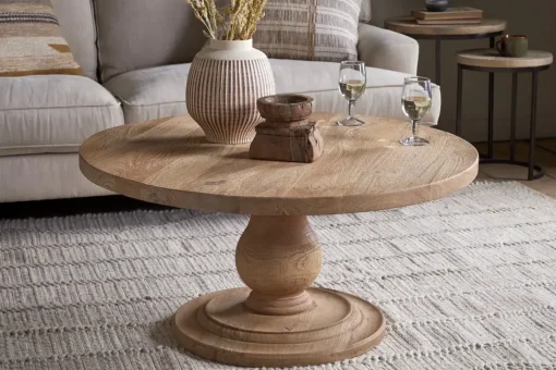 Laya Round Carved Coffee Table - Natural
