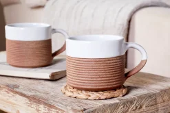 Mali Ribbed Coffee Mug - White (Set of 2)