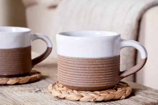 Mali Ribbed Espresso Mug - White (Set of 2)