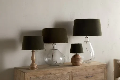 Mendai Velvet & Linen Lampshade - Moss Green
