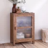 Mendani Mango Wood & Fluted Glass Glass Low Cabinet - Walnut Stain