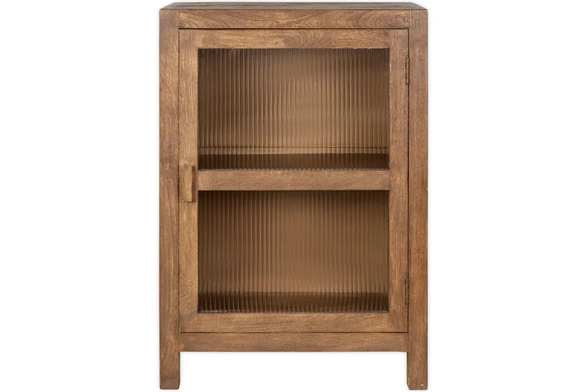 Mendani Mango Wood & Fluted Glass Glass Low Cabinet - Walnut Stain