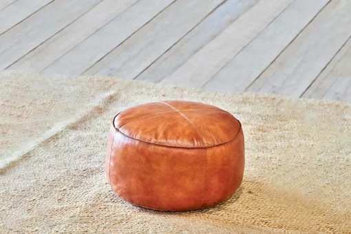 Nadu Leather Pouf - Aged Tan