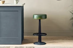 Narwana Leather Round Stool - Rich Green