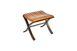 Narwana Ribbed Leather Footstool - Aged Tan