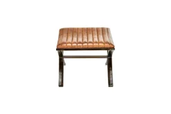 Narwana Ribbed Leather Footstool - Aged Tan