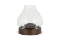 Naryla Mango Wood Lantern - Dark Stain & Clear