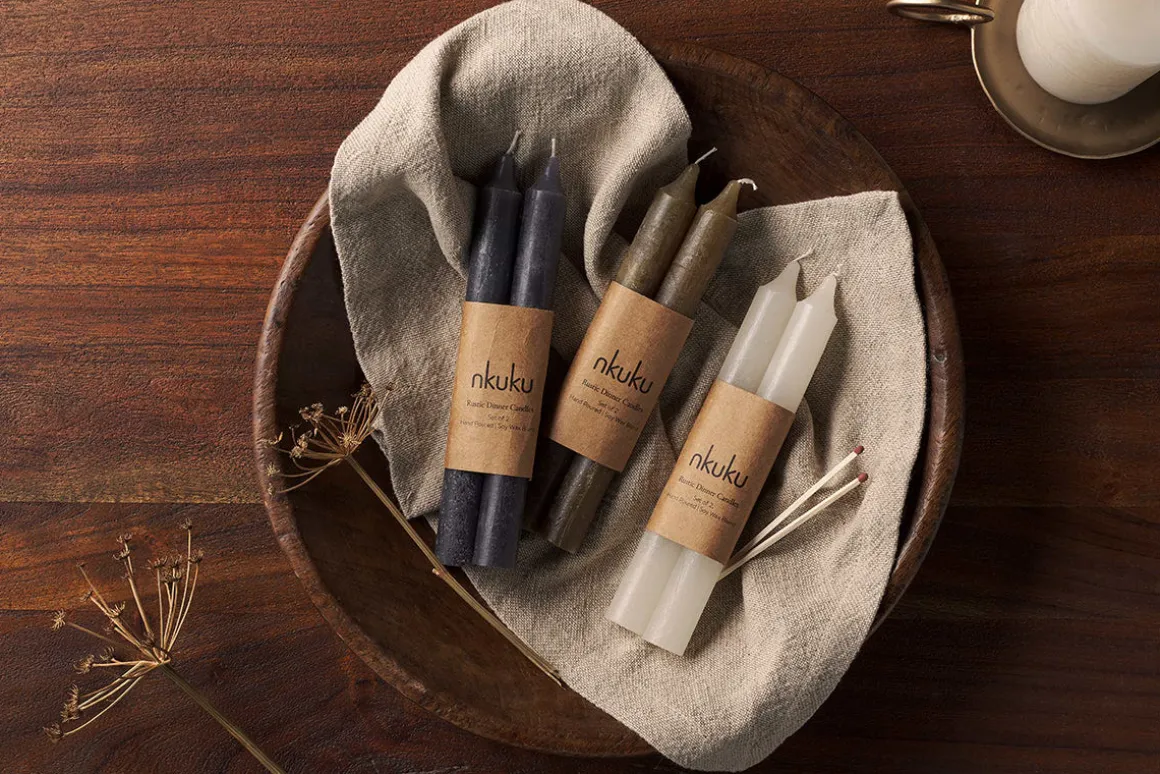 Rustic Soy Blend Dinner Candle - Olive Green - (Set of 2)