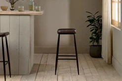 Samaira Leather Counter Stool - Dark Brown