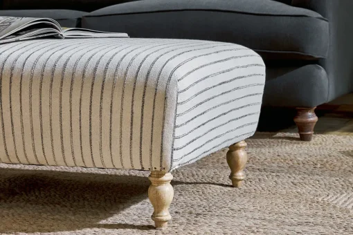 Sanja Stripe Upholstered Ottoman - Off White