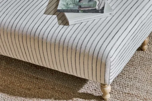 Sanja Stripe Upholstered Ottoman - Off White