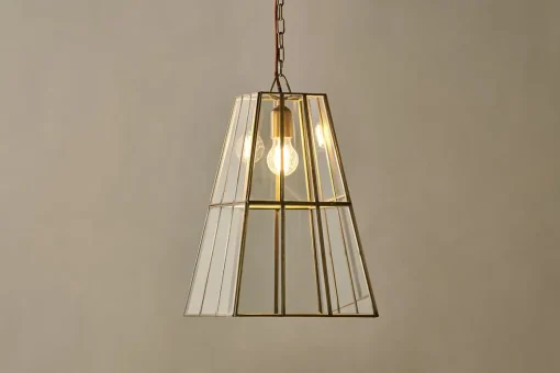 Solan Glass Lantern Pendant - Clear & Antique Brass