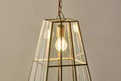 Solan Glass Lantern Pendant - Clear & Antique Brass