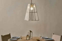 Solan Glass Lantern Pendant - Clear & Antique Brass