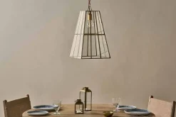 Solan Glass Lantern Pendant - Clear & Antique Brass