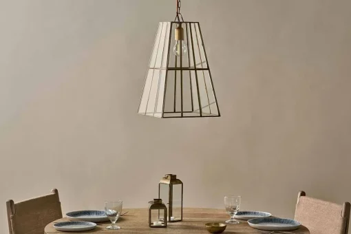 Solan Glass Lantern Pendant - Clear & Antique Brass