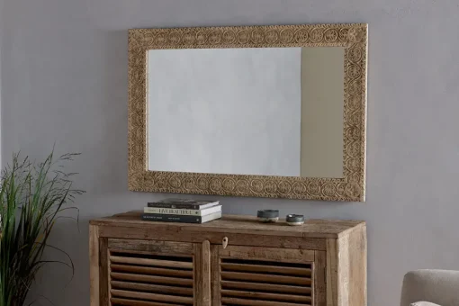 Tannir Mango Wood Carved Mirror - Natural