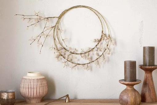 Tanu Layered Mango Wood Beaded Wreath - Brass & Natural