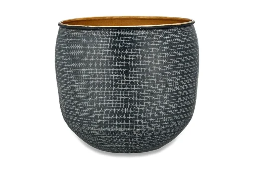 Tembesi Etched Planter - Antique Black & Brass