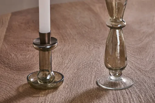 Tharad Recycled Glass Candle Holder - Smoke Lustre