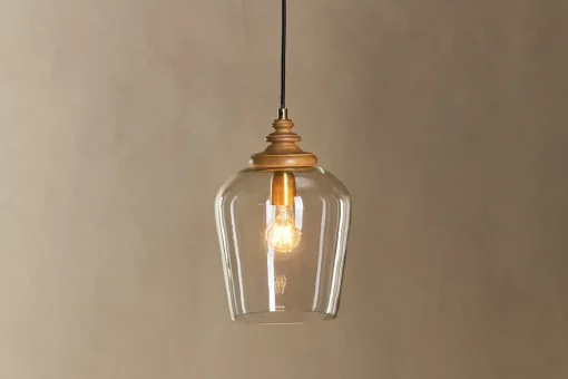 Varuna Mango Wood & Glass Pendant Lamp - Natural & Clear