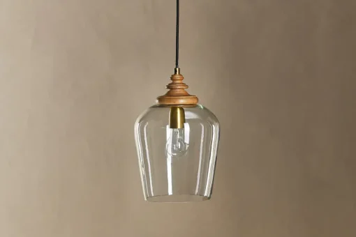 Varuna Mango Wood & Glass Pendant Lamp - Natural & Clear