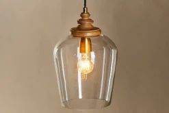 Varuna Mango Wood & Glass Pendant Lamp - Natural & Clear