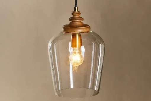 Varuna Mango Wood & Glass Pendant Lamp - Natural & Clear