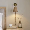 Vattu Mango Wood Plug In Wall Lamp - Natural & Antique Brass