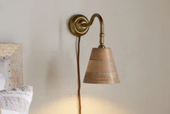 Vattu Mango Wood Plug In Wall Lamp - Natural & Antique Brass