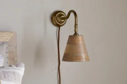 Vattu Mango Wood Plug In Wall Lamp - Natural & Antique Brass